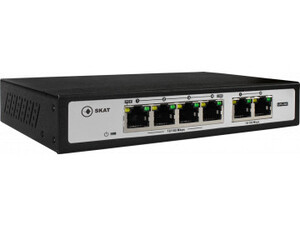 Коммутатор SKAT PoE-4E-2E специализированный неуправляемый, 4-PoE (EEE 802.3af/at), дополнительные 2 порта UPLINK RJ45 10/100Mbps, суммарная мощность 120Вт (до 30Вт на канал), корпус IP20